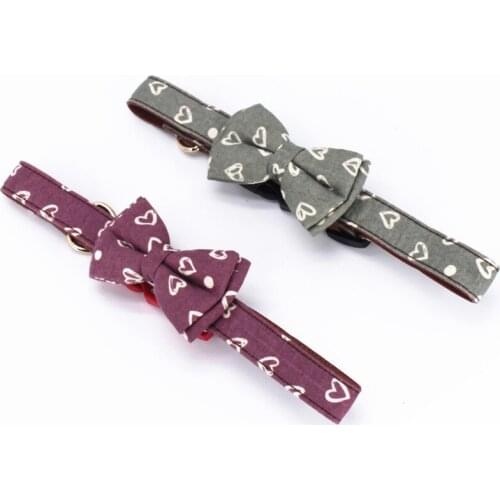 Bowknot Lovely Cotton Dog Collar Pet Collar for Small Medium Large Pets Back With Genuine Luxury Leather Collar Dog Collar