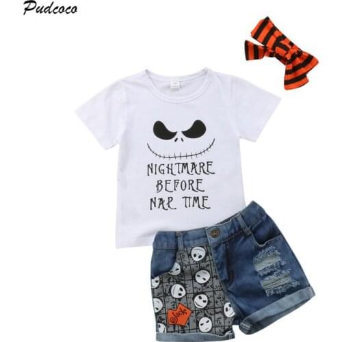 1-6Y Fashion Toddler Kids Baby Girl Cotton T-shirt Tops+Denim Shorts Jeans 2PCS Outfits Children Clothing Set