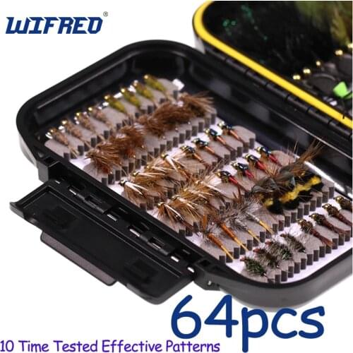 Wifreo 64pcs Hand Tied Woolly Bugger Streamers Nymphs Dry Wet Fishing Fly Set Bass Lure Kit for Trout Salmon Crappie Bluegill