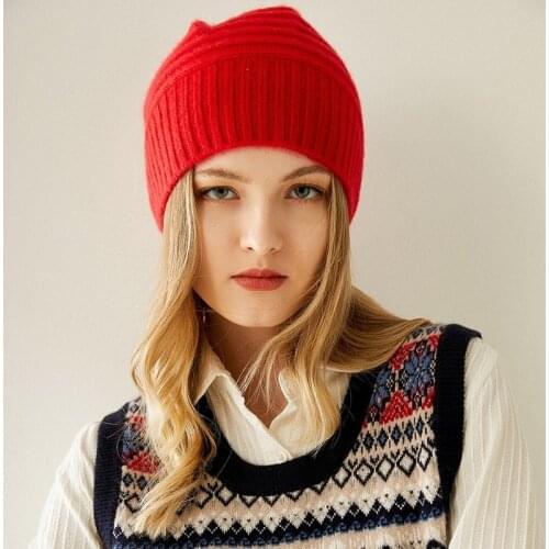New Women Pure Cashmere Hat 2020 Luxury Brand 100% Cashmere Hat Winter Solid color Fashion Super Warm Soft knitted Hat