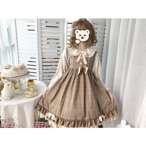 2021 New Lolita Dress Round Neck Solid Color Long Sleeve OP Japanese Sweet Princess Dress