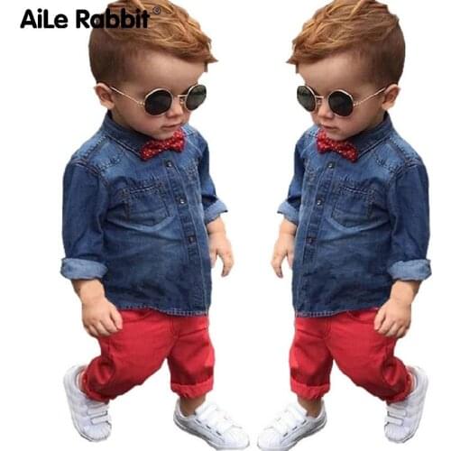 Boys Clothes Suit 2021 Spring Cotton Long Sleeve Gentleman Kids Childrens Clothing Set Denim Suit