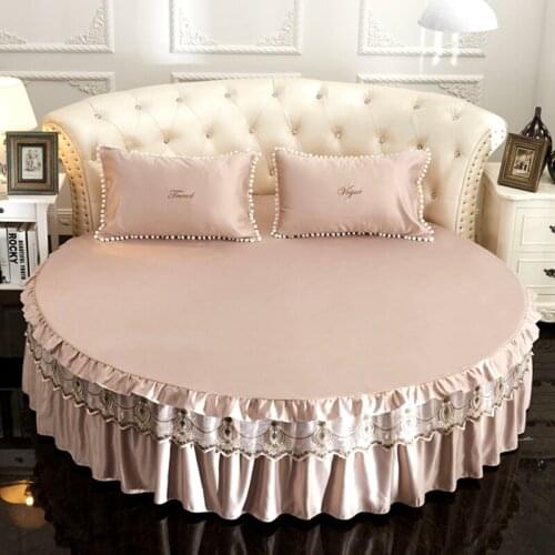 Solid color washed silk lace bed skirt 1pc/3pcs of round sheets soft / comfortable / breathable bedspread Custom Size #sw