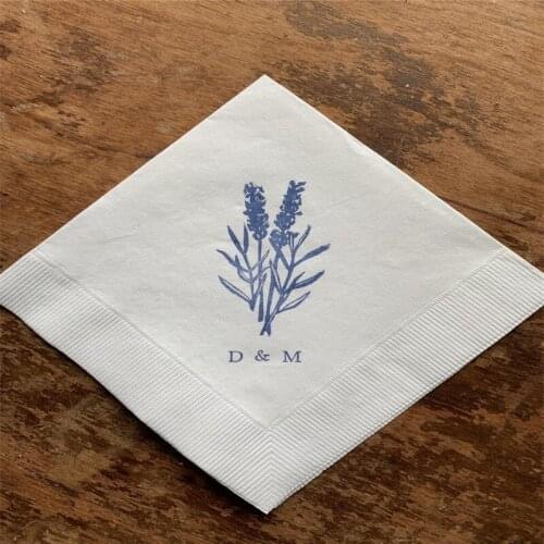 Personalized Napkins 25 Lavender Sprigs Rustic French Chateau Spring Wedding 3 ply Paper Beverage Cocktail Small Micro Wedding