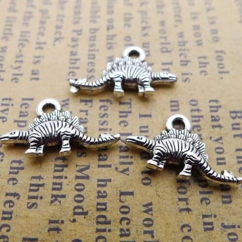 300pcs Dinosaur Charms 9mm x 16mm DIY Jewelry Making Pendant antique silver color