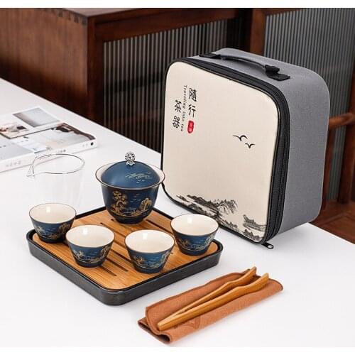 Portable Tea set include 1 Teapot 4 Teacups Beautiful and easy teapot kettle Chinese Travel Ceramic Portable Teaset Gaiwan