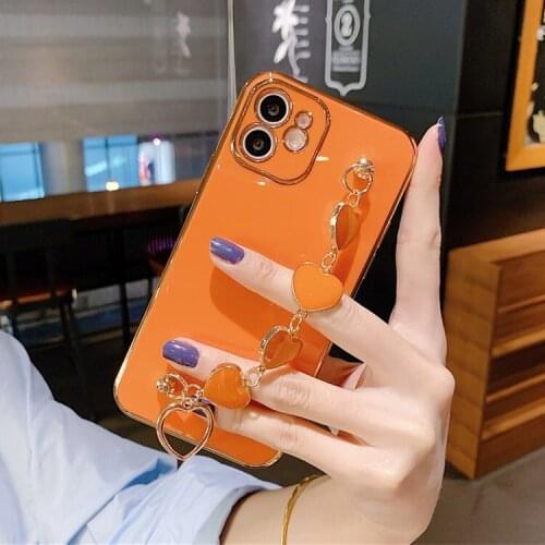 Luxury case Love Heart Wrist Chain Phone Case For iPhone 7 8 6 6S Plus SE XR 7 11 12 Pro X XS Max Plating Bumper Cover