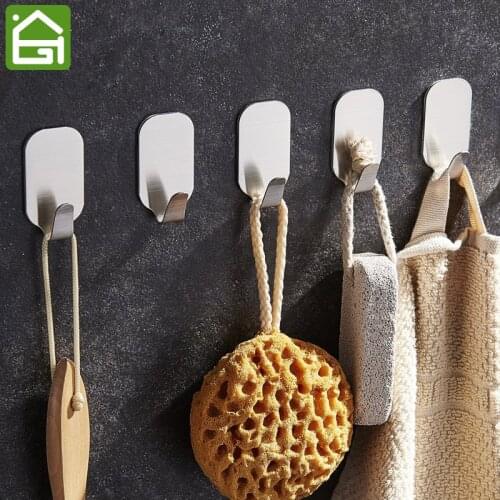 8 Pieces 304 Stainless Steel 3M Self Adhesive Hooks Kitchen Bathroom Shower Hanger for Towel Key and Kitchenware