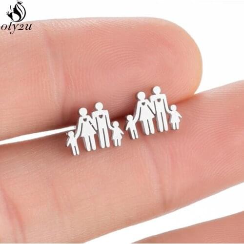 Stainless Steel Family Jewelry Earrings Fashion Father Mother Children Figure Stud Earring for Mum Best Mothers Day Gifts