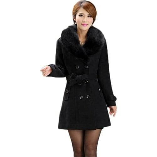 Woolen Coat Women Black 7 Colors M-5XL Plus Size 2020 Autumn Winter New Korean Big Fur Collar Slim Wool Jackets Feminina LD1494