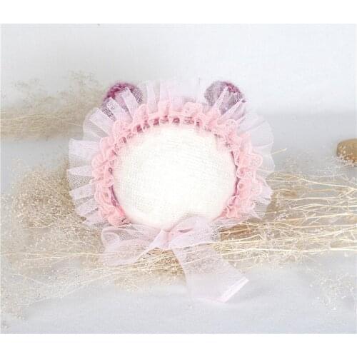 Teddy bear bonnet ear hat newborn photography prop Baby Bear alpaca bonnet Photography props
