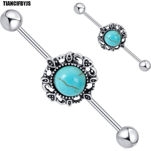 TIANCIFBYJS Opal Stone Industrial Barbell Earring Tragus Cartilage Surgical Steel 14 Gauge Fashion Body Jewelry Piercings 20pcs