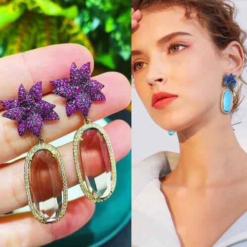 Missvikki Gorgeous Shiny Flower CZ Drop Earrings for Women Girl Bridal Wedding Fashion Birthday christmas Gift High Quality