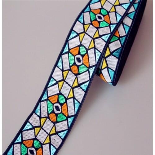 High Quality 5cmX10yard polyester woven jacquard ribbon Colored geometric pattern embroidery national trim lace DIY accessories