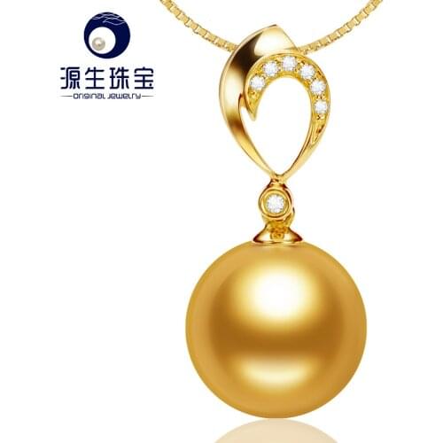 [YS] 10-11mm South Sea Golden Pearls Pendant 18K Gold Diamond Pendant Necklace