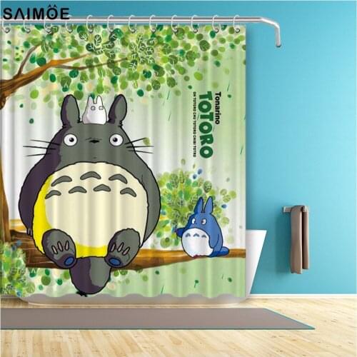 My Neighbor Totoro Shower Curtain Cartoon Cute Totoro Sitting on Green Trees Bathroom Curtain