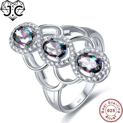 J.C Oval Interlocking Design Ruby Spinel & Rainbow Topaz Solid 925 Sterling Silver Ring Size 6 7 8 9 Luxury Women Fine Jewelry