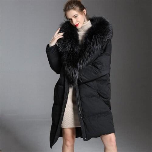 IANLAN Winter Womens Relaxed Down Coats 90% White Duck Ladies Real Big Raccoon Fur Collar Parka X-long Hooded Overcoats IL00420