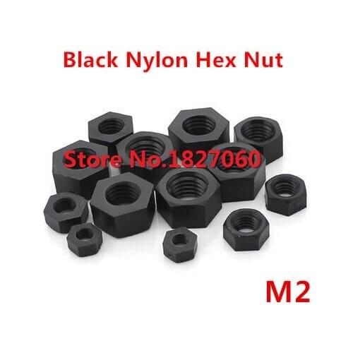 1000pcs M2 Black Nylon Hexagon Nuts Metric Thread Plastic Nut Insulation Hex Nuts Fastener