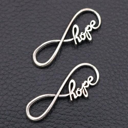15pcs 15*39mm Silver color Toned Letter "8" Infinite Pendant , Hope Word Infinite Charms, Silver color Connector Pendant