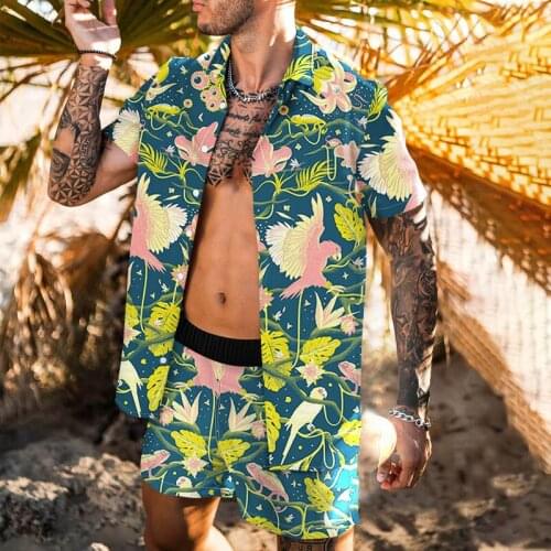 3D triangle printing couple short-sleeved loose shorts casual breathable lapel XL casual fashion beach vacation shirt mens suit