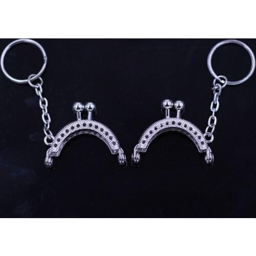 50PCS Silver Tone Mini Purse Bag Frames Kiss Clasps Clutch Buckle Arch 4cm Sewing Holes Handbag Luggage Accessories Key Ring