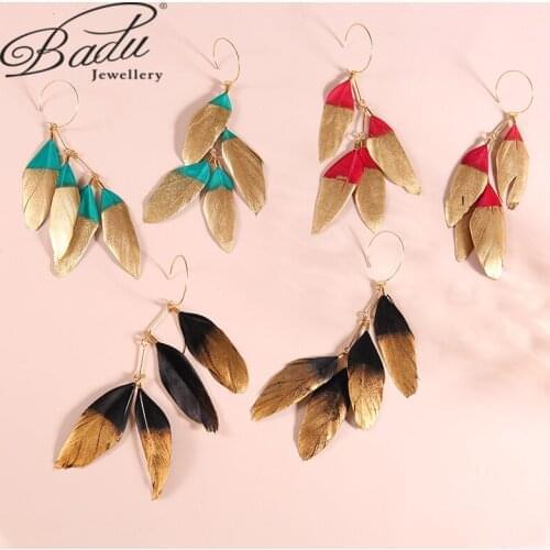 Badu 2021 New Bohemian Feather Long Dangle Earrings Vintage Ethnic Gradient Tassel Earrings For Women Jewelry Accessories Gift