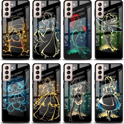 Elsa Ariel Princess Tempered Glass Cover For Samsung Galaxy S21 Plus Ultra M21 M31 M51 A52 A72 Phone Case Coque