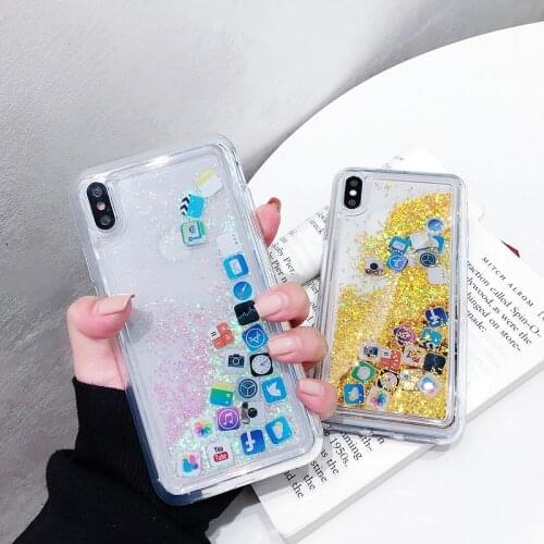 Dynamic Liquid Quicksand Cover for iPhone 7 8 6S Plus funny Mobile Apps Icon Pattern Phone Case for iPhone 11 Pro X XS MAX XR