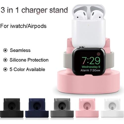 3 In 1 Phone Watch Charger Docking Station Silicone Stand for Apple Iwatch Series 6 5 4 Airpods 1 2 Pro for Iphone 11 12 Pro Max