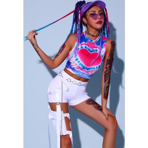 Jazz Dancewear Dancer Outfit Tie-dye Cheerleader Costume Festival Outfit Stage Costume Summer Teen Girls Clothing DL8004