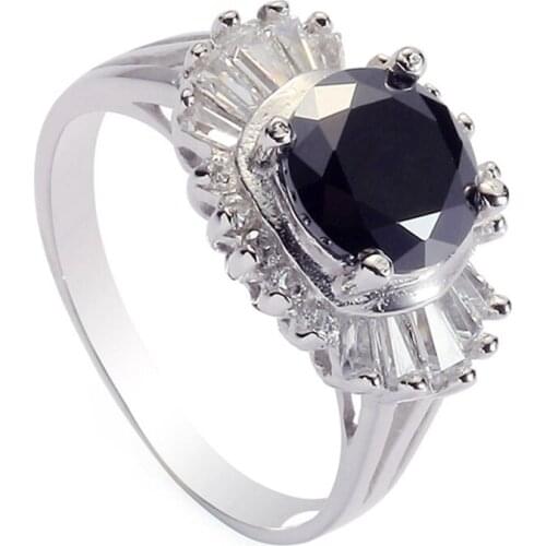 Eulonvan Luxury Fancy 925 sterling silver Jewelry Wedding rings christmas gifts for women Black Cubic Zirconia S-3718 size 6 8 9
