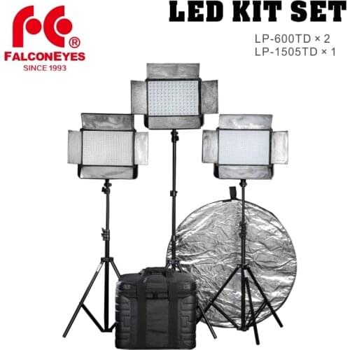 Falconeyes 36W LED Studio Light With LCD Screen LP-600TD*2+75W Professional Video Light LP-1505TD Photography Equipment Kit Set