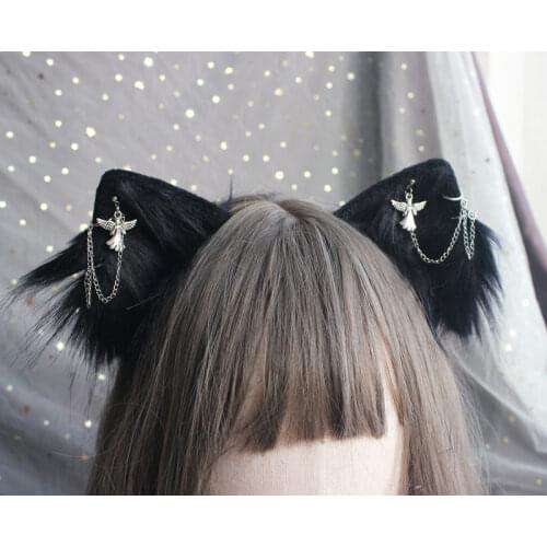 Hand-made cat ear cos simulation animal ear cat ear edge clip KC cute plush ear lolita animal headband