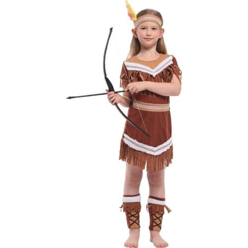 Carnival Party Halloween Costumes American Primitive Girl Princess Cosplay Native Huntress Costume Fancy Dress for Girls