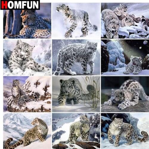 HOMFUN DIY Diamond Painting "Snow leopard Snowfield" Full Drill Square Round Diamond Embroidery 5D Cross Stitch Decoration Home