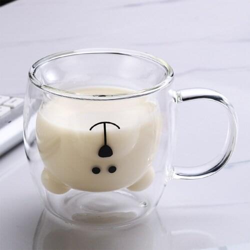 Creative Glass Mugs Cute Bear Cat Animal Double Wall Glass Mug Double-layer Glass Milk Mug Coffee Cup Christmas Gift