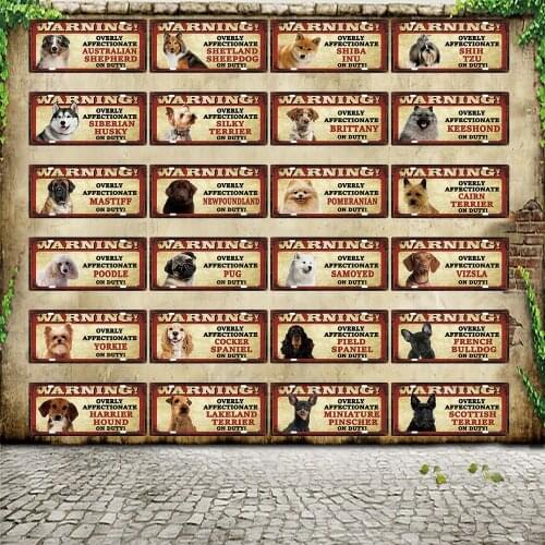 [ WellCraft ] Warning Overly Affectionate Pug On Duty Metal Sign Tin Poster Home Decor Bar Wall Art Painting 15*30 CM Sizer C4