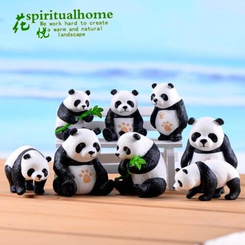 4pcs Panda Miniature Figurines Kawaii Room Decor Resin Sculpture Fairy Garden Ornaments Flower Plant Pot Micro Desk Decoration