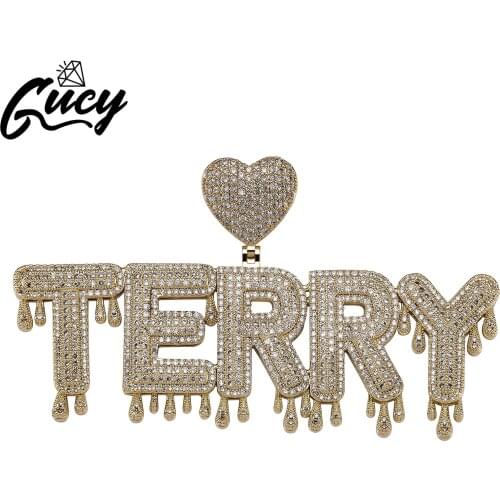 GUCY Fashion Heart Crown Letter Creative Custom Name Necklace Cubic Zirconal Hip Hop Women/Mens Jewelry