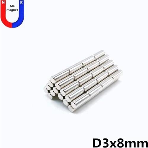 100pcs D3x8 mm Mini small round neodymium magnet 3*8 stationery box magnets 3x8 strong magnet bar permanent NdFeB