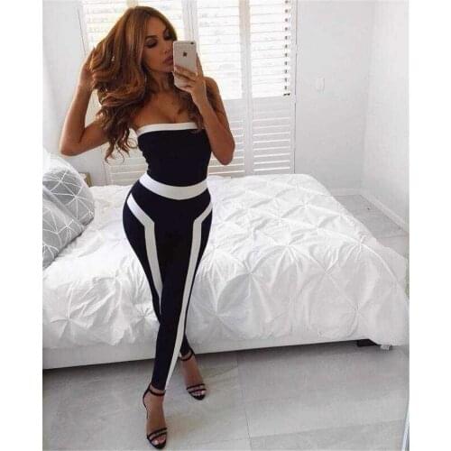 New Fashion Rompers Patchwork Womens Jumpsuits Celebrity Bandage Party Night Jumpsuit