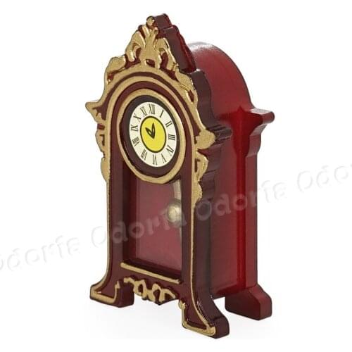 Odoria 1:12 Vintage Table Pendulum Clock Antique Grandfather Clock Miniature Dollhouse Furniture Accessories