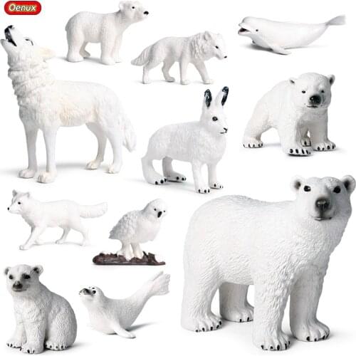 Oenux Original 11PCS Arctic Animals Family Polar Bear Whale Ocean Animal Action Figures Miniature Model PVC Kids Toy Xmas Gift