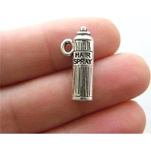 BULK 30pcs Zinc Alloy Hair Spray Charms Antique Silver Plated Stylist Hairdresser Pendant DIY Jewelry Accessory 9*21mm 2.1g