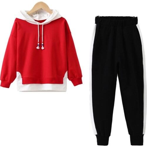 Autumn New Girls' Suit Childrens Fashionable Sports Solid Color Sweater + Pants Two-Piece Suit Kids 3-12 Y Clothes