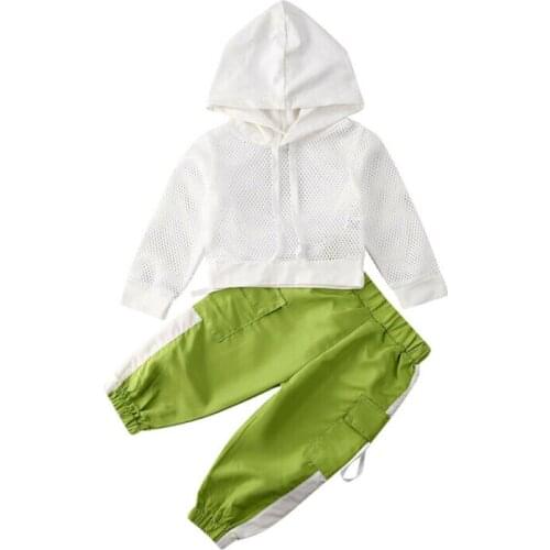 1-6Y Cute Baby Girl Clothes Sets 2Pcs Sports Fashion Kids Clothes Hooded Net Top Sweatshirt Long Pants Casual Outfit Set