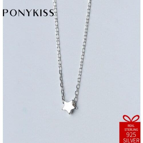 PONYKISS Office 100% 925 Solid Sterling Silver Chic Star Pendant Necklace Chain Cute Gift Women Fine Jewelry Birthday Party