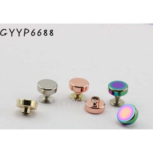 10-30-100pcs 6 colors 10mm Flat Round Copper Screw Rivets Studs,Solid casting 1cm Leather Crafts Bags shoes Studs