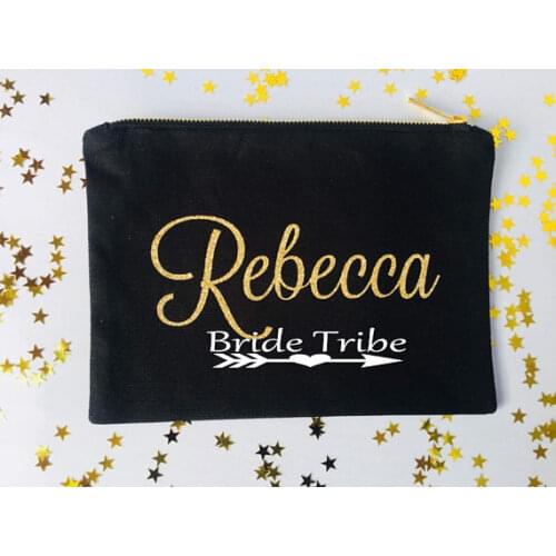 Customize bride tribe wedding bridal Bridesmaid Makeup Gift Make Up comestic Bags kits zipper pouches Clutches Birthday gift